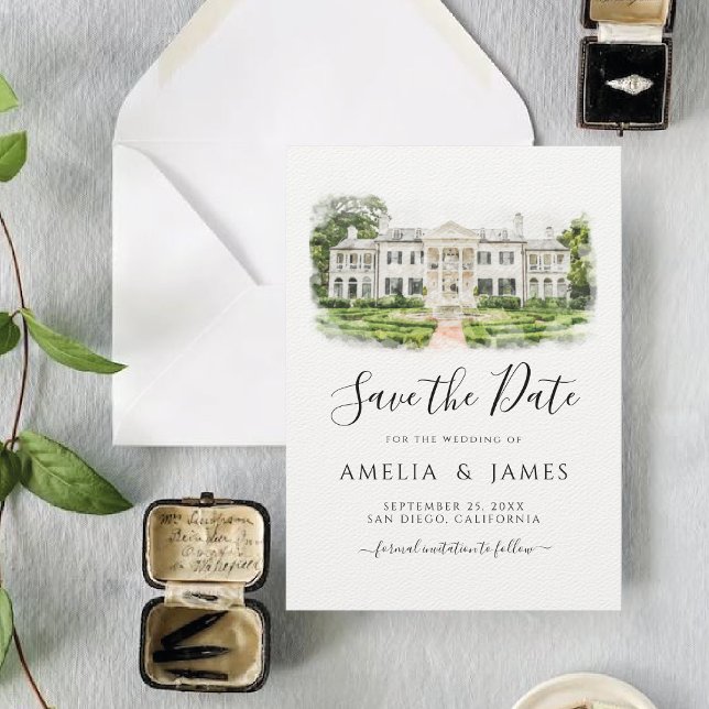 Custom Watercolor Venue Wedding save the date Invitation (Creator Uploaded)