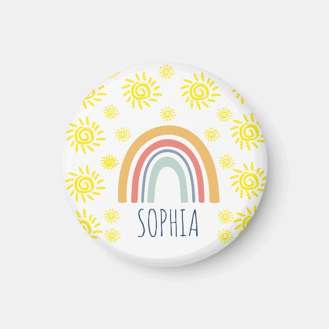 Custom Watercolor Whimsical Boho Rainbow and Sun  Magnet (Front)