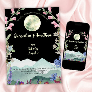 Custom Watercolor Wildflower Moon Mountain Wedding Invitation