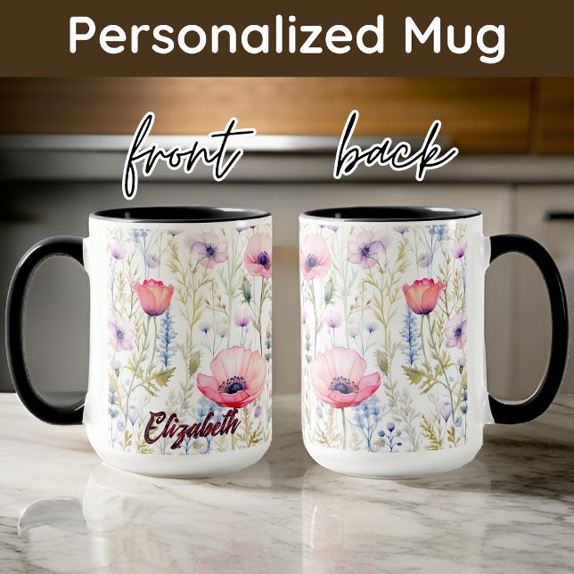 Custom watercolor wildflowers mug, Mothers day Mug (Birthday gift for her, birthday mug for mom, watercolor floral gift for women, custom mug for her)