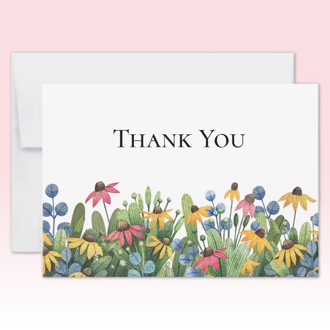 Custom Watercolor Wildflowers Thank You Flat Card (Creator Uploaded)
