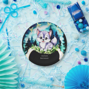 Custom Watercolor Wolf Birthday Paper Plate