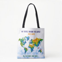 Custom Watercolor World Map Shoulder Tote Bag