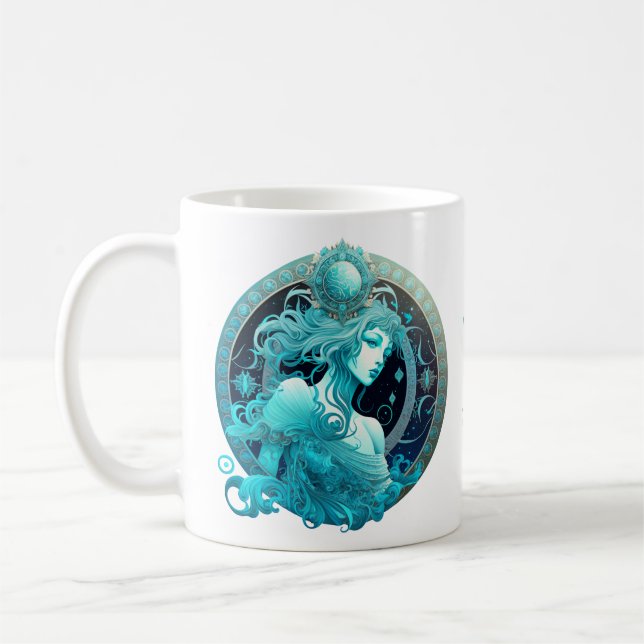 Custom Watercolor Zodiac - Aquarius Coffee Mug (Left)