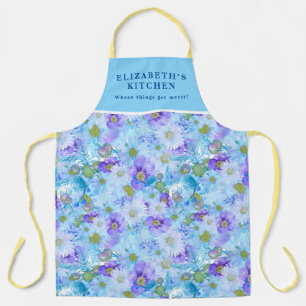 Custom Watercolour Bush Wildflower Romantic Blue Apron