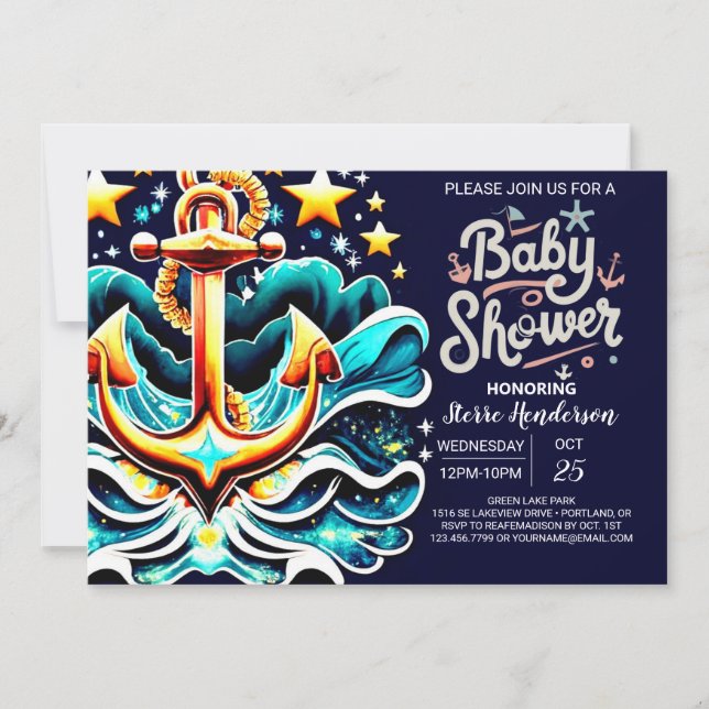 Custom Waves Blue Ocean Baby Shower Invitation (Front)
