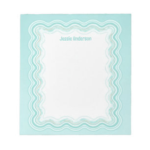Custom Wavy Border Aqua Mint Blue Personalized Notepad