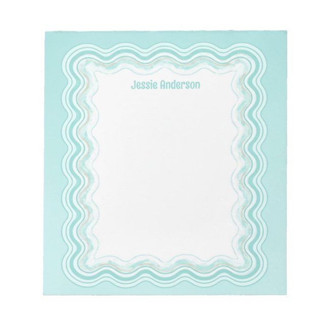 Custom Wavy Border Aqua Mint Blue Personalized Notepad (Front)