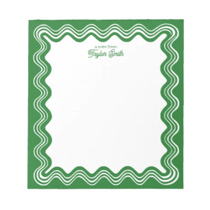 Custom Wavy Border Green & White Personalized Name Notepad