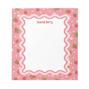 Custom Wavy Border Strawberry Pattern Personalized Notepad