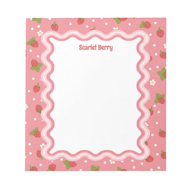 Custom Wavy Border Strawberry Pattern Personalized Notepad (Front)