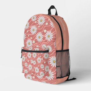 Custom Wavy Pink Daisies Printed Backpack