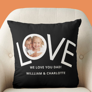 Custom We love You Dad Photo Black Cushion