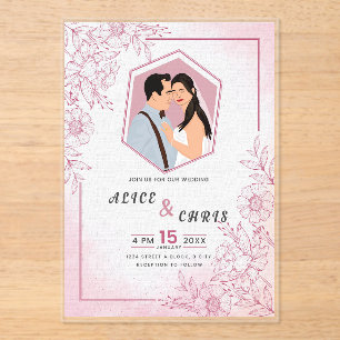 Custom Wedding Acrylic Card With your Cartoon Face Invitations