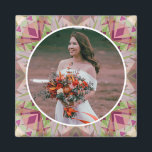Custom Wedding Anniversary Autumn Fall Pink Photo Magnet<br><div class="desc">Custom Wedding Anniversary Autumn Pink Fall Green Photo Ornament Photo Magnet Decoration Gifts. Decorate your kitchen or home office for an anniversary with this pretty pink, green, and grey geometric art star pattern magnet. Give your home interior a maximalist, cheerful, warm colour glow. Modern kitchen magnetic dopamine decor for autumn...</div>