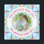 Custom Wedding Anniversary Blue Photo Greeting Magnet<br><div class="desc">Custom Wedding Anniversary Star Blue Pinkish Red Peach Photo Greeting Ornament Photo Greeting Magnet Decoration Gifts. Decorate your kitchen or home office for an anniversary with this pretty pastel blue, pink red, warm peach and fresh turquoise geometric art star pattern magnet. Give your home interior a maximalist, cheerful, cool colour...</div>