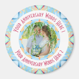 Custom Wedding Anniversary Blue Photo Greeting Magnet