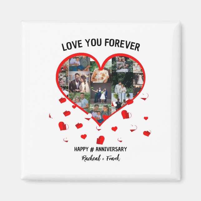 Custom Wedding Anniversary Heart Photo Collage Magnet (Front)