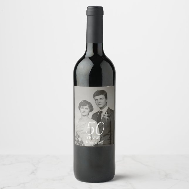 custom wedding anniversary photo modern wine label (Front)