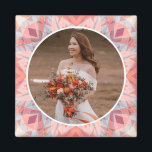 Custom Wedding Anniversary Pink Star Photo Gift Magnet<br><div class="desc">Custom Wedding Anniversary Pink Peach Blue Star Photo Ornament Photo Magnet Decoration Gifts. Decorate your kitchen or home office for an anniversary with this pretty pink, soft peach, and pastel blue geometric art star pattern magnet. Give your home interior a maximalist, cheerful, warm colour glow. Modern kitchen magnetic dopamine decor...</div>