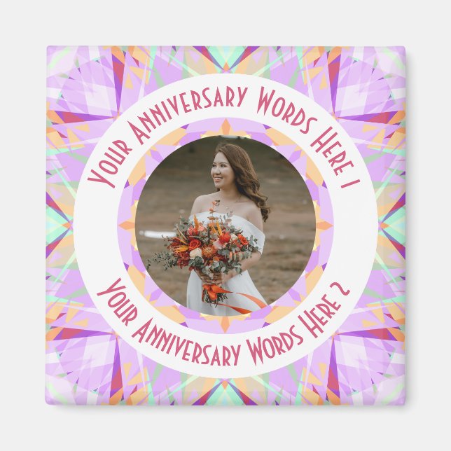 Custom Wedding Anniversary Purple Photo Greeting Magnet (Front)