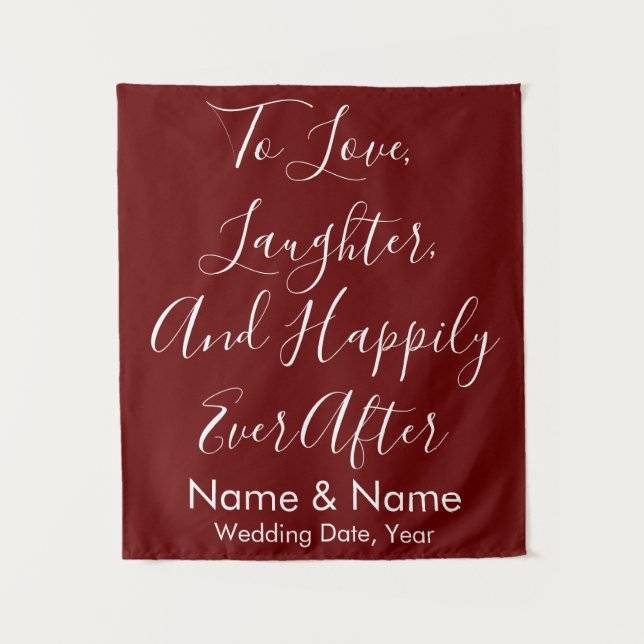 Custom Wedding Backdrop, Burgundy Ceremony Decor Tapestry (Front)