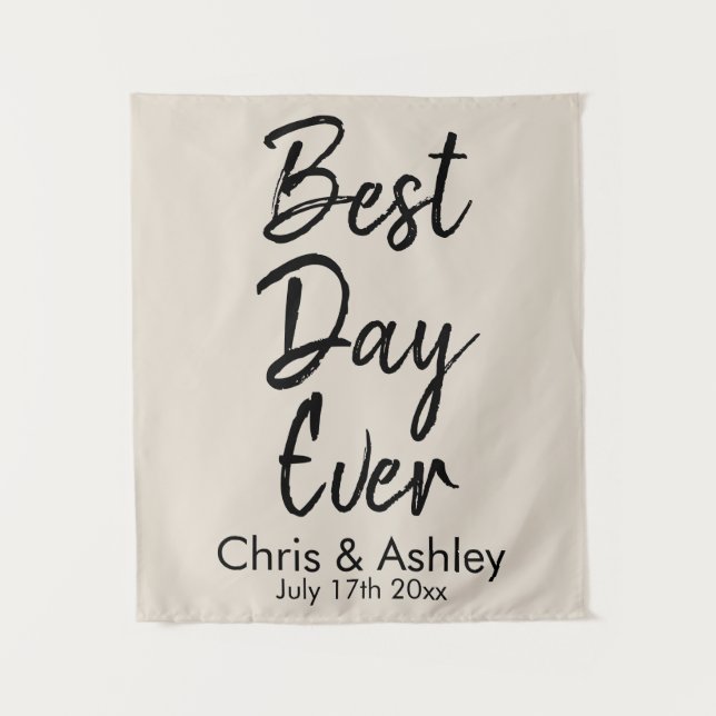 Custom Wedding Backdrop for Ceremony Best Day Ever Tapestry (Front)