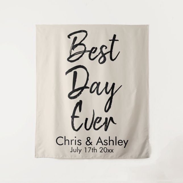 Custom Wedding Backdrop for Ceremony Best Day Ever Tapestry (Front)