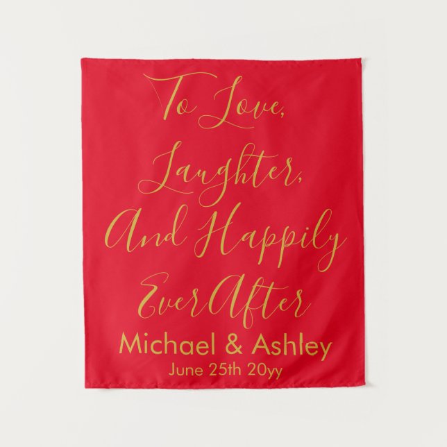 Custom Wedding Backdrop Red & Gold Prop Reception Tapestry (Front)