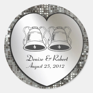 Custom Wedding Bells On Heart & Sequins Sticker