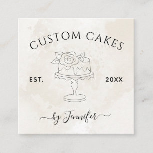 Custom Wedding & Birthday Cake Design Marble EST S Square Business Card