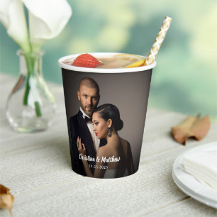 Custom Wedding Bride and Groom's Photo Paper Cups