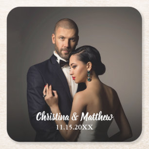 Custom Wedding Bride and Groom's Photo Square Paper Coaster