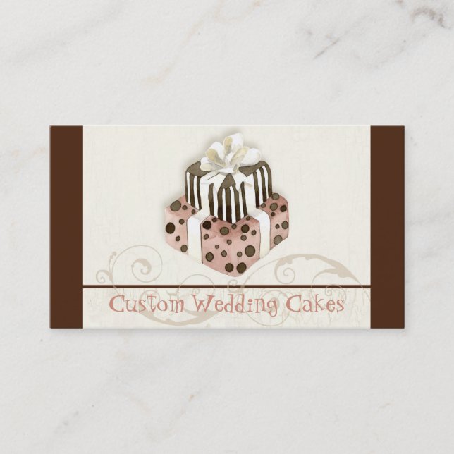 Custom Wedding Cake Modern Dot Stripe Swirls Business Card (Front)
