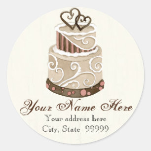 Custom Wedding Cake Modern Dot Stripe Swirls Classic Round Sticker