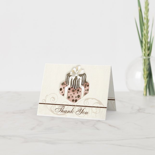 Custom Wedding Cake Modern Dot Stripe Swirls Thank You Card (Front)