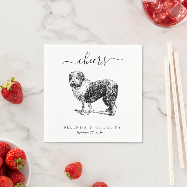 Custom Wedding Cheers Dog Animal Pet Illustration Napkin (Insitu)