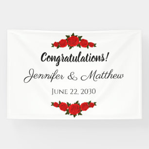 Custom Wedding Congratulations Banner Red Roses