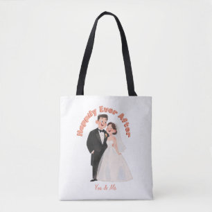 Custom Wedding Couple Illustration Happily Ever Tote Bag