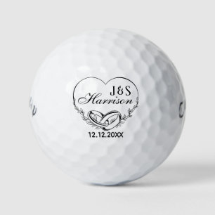 Custom Wedding Couple Name Date Wedding Ring Black Golf Balls