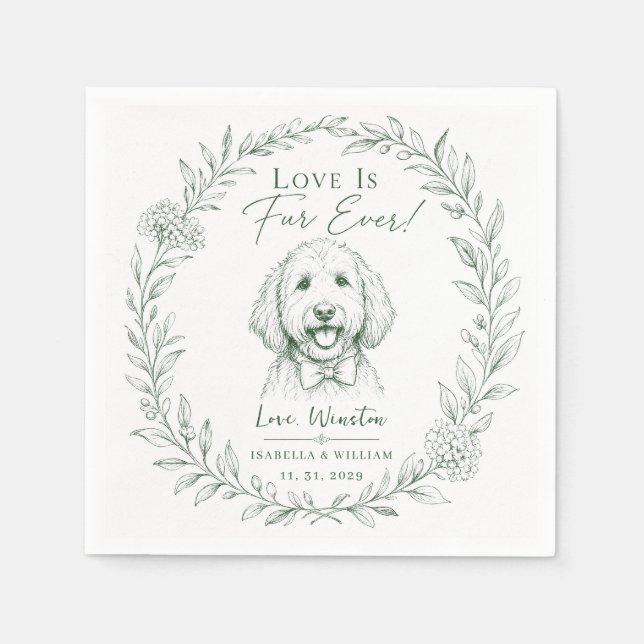 Custom Wedding Dog Pet Greenery Printable Floral Napkin (Front)