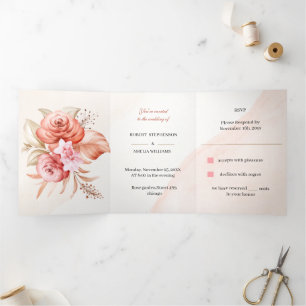 Custom Wedding Elegant Floral Frame Tri-Fold Invitation