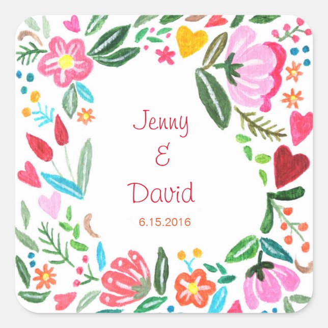 Custom Wedding Favour Sticker Personalised Floral (Front)