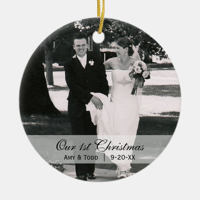 Custom Wedding  |  First Christmas Photo Ornament (Front)