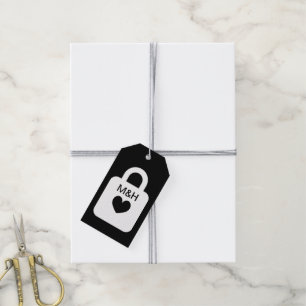 Custom wedding gift tag with monogrammed love lock