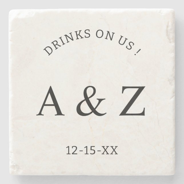 Custom Wedding Guest Favours Personalised Text Stone Coaster (Front)