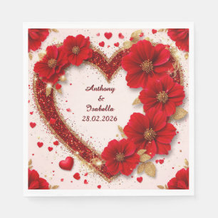❤️ Custom Wedding Heart Floral Glitter Name 💍 Napkin