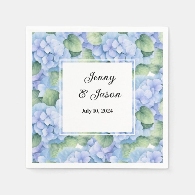 Custom Wedding Hydrangea Paper Napkins (Front)