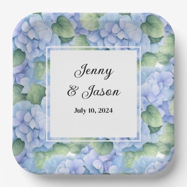 Custom Wedding Hydrangea Paper Plates (Front)