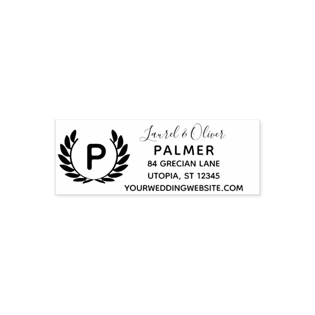 Custom Wedding Laurel Wreath Return Address Self-inking Stamp (Design)